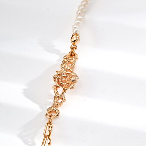 🌹 Artisan Original Design "Thorny Rose" Half Pearl & Half Chain Bracelet | S925 - Picture 3 of 5